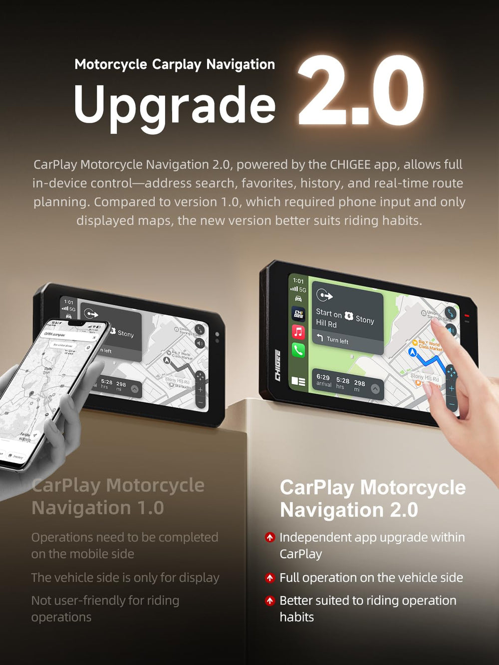 CHIGEE AIO-6 MAX 2000 nits brightness for legible maps in sun.