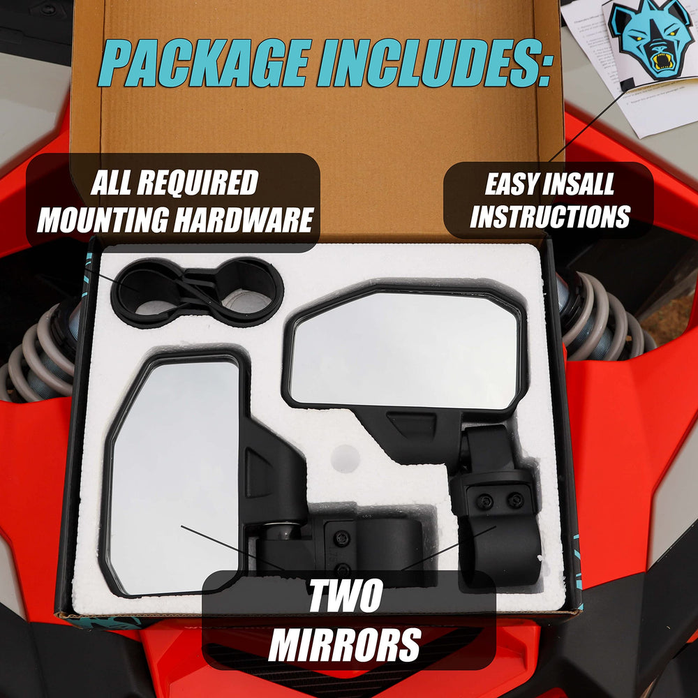 Chupacabra Offroad UTV breakaway glass mirror resists damage on debris