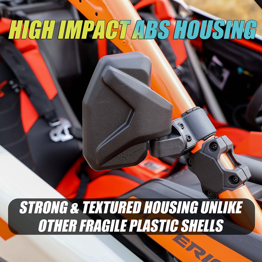 Chupacabra Offroad UTV tempered-glass mirror delivers durable clarity on dunes