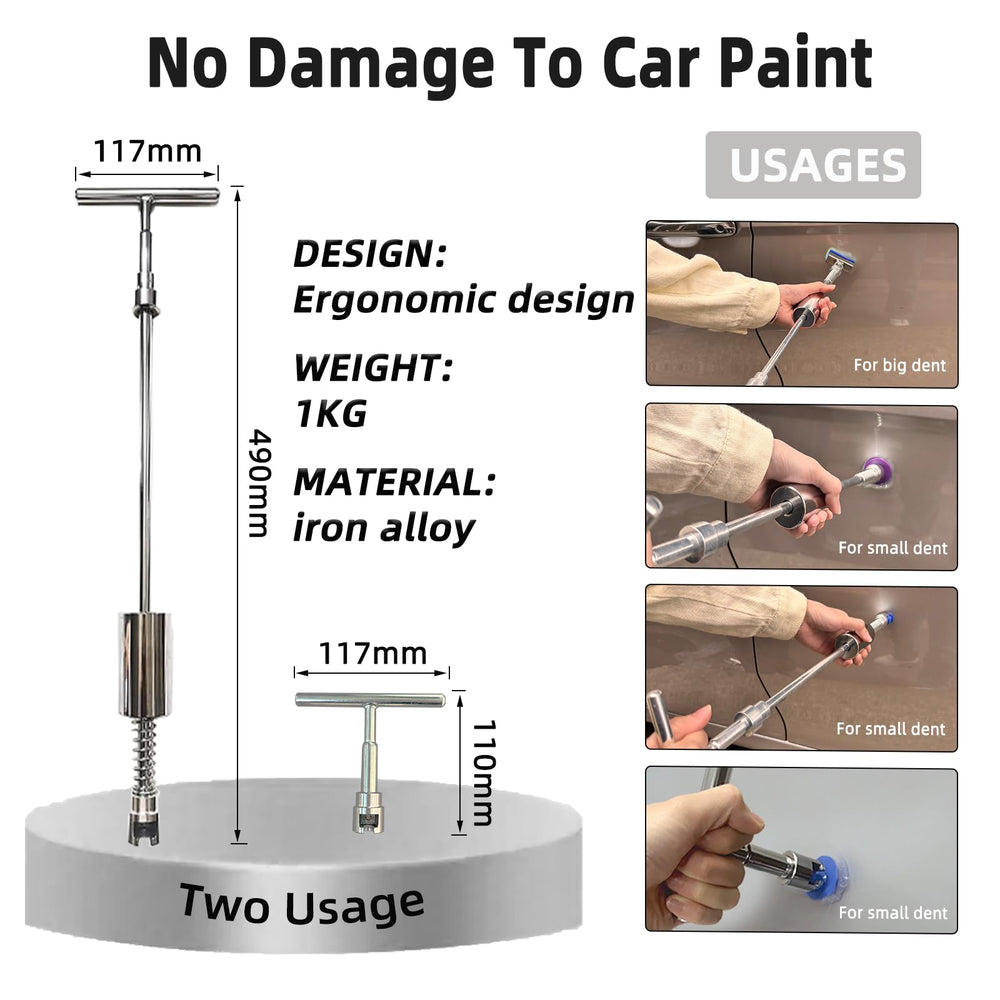 Chymogul adjustable bridge puller enables precise dent positioning.