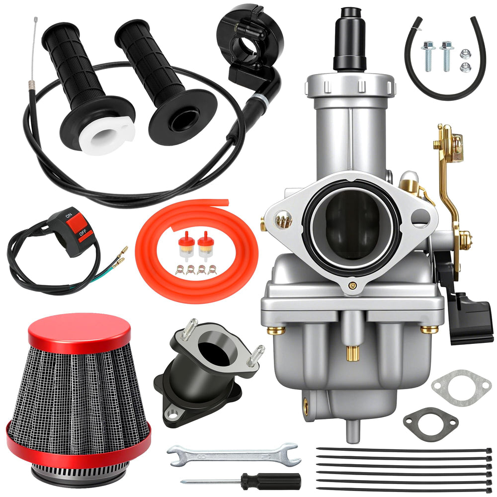 CILOYU PZ27 carburetor kit shown with essential parts for 125–250cc engines.