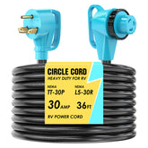 CircleCord 30A 36ft TT-30P to L5-30R with locking for RV connections