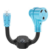 CircleCord overload protector cord shows 30A to 110V conversion for RV power.
