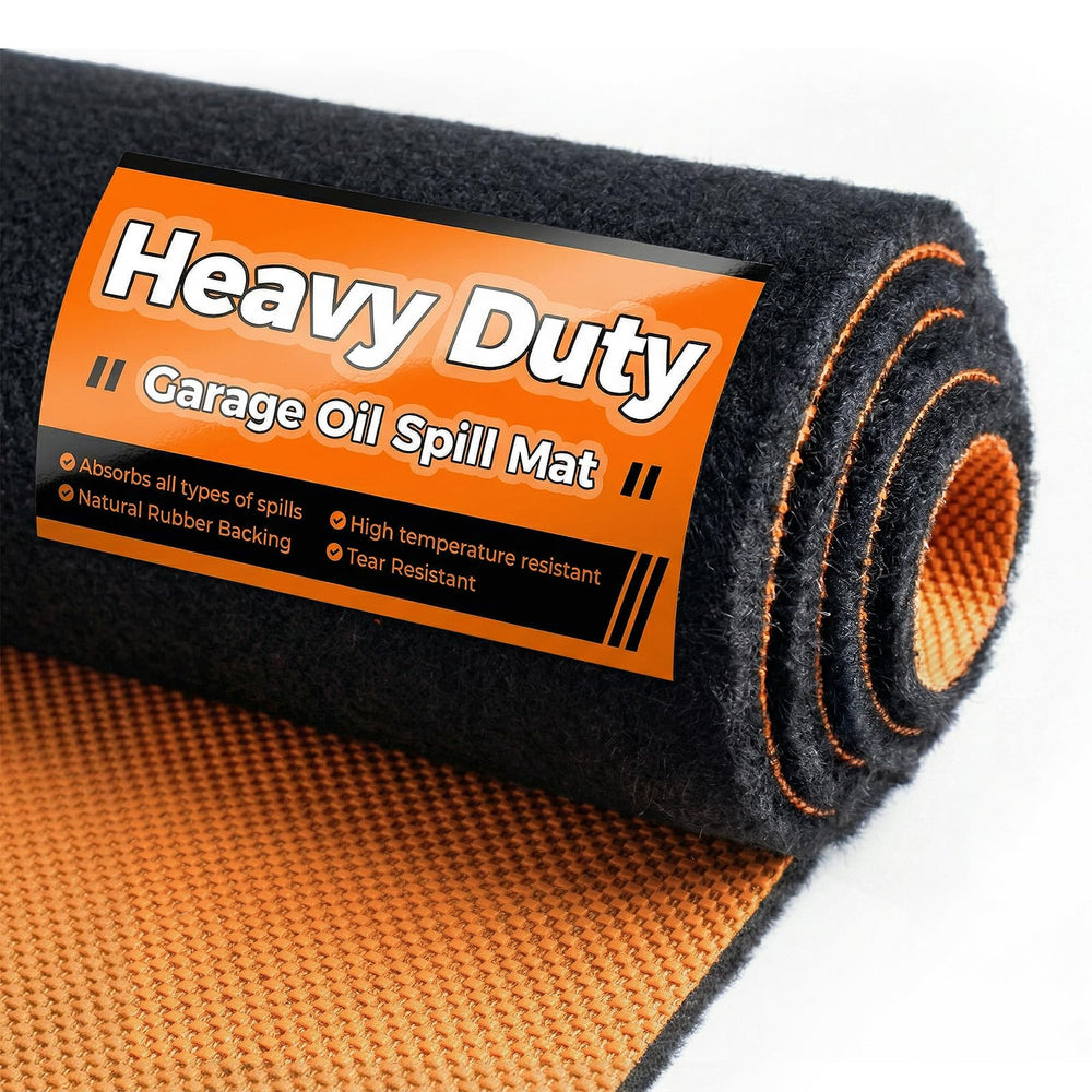 Cizistom heavy-duty oil spill mat, top view, absorbs spills to keep your garage clean.