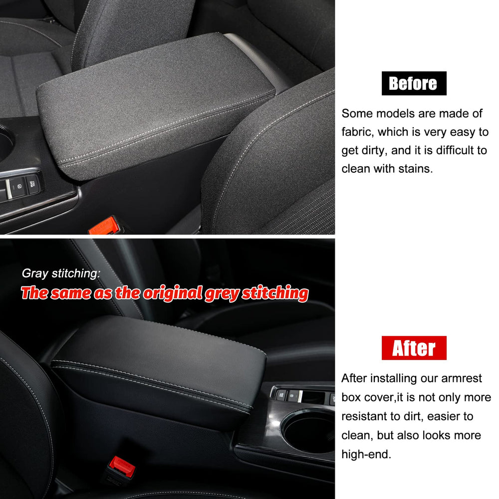 CKE Honda Civic CVT armrest cover shows gray line stitching, premium imitation leather