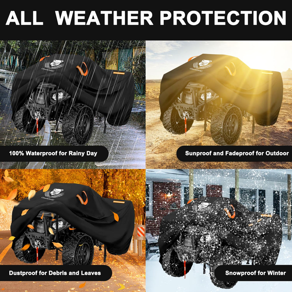 ClawsCover ATV cover 88-inch elastic hem provides a snug fit.