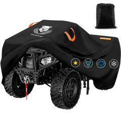 ClawsCover ATV cover 88-inch on ATV showing waterproof Oxford fabric for all-weather protection.