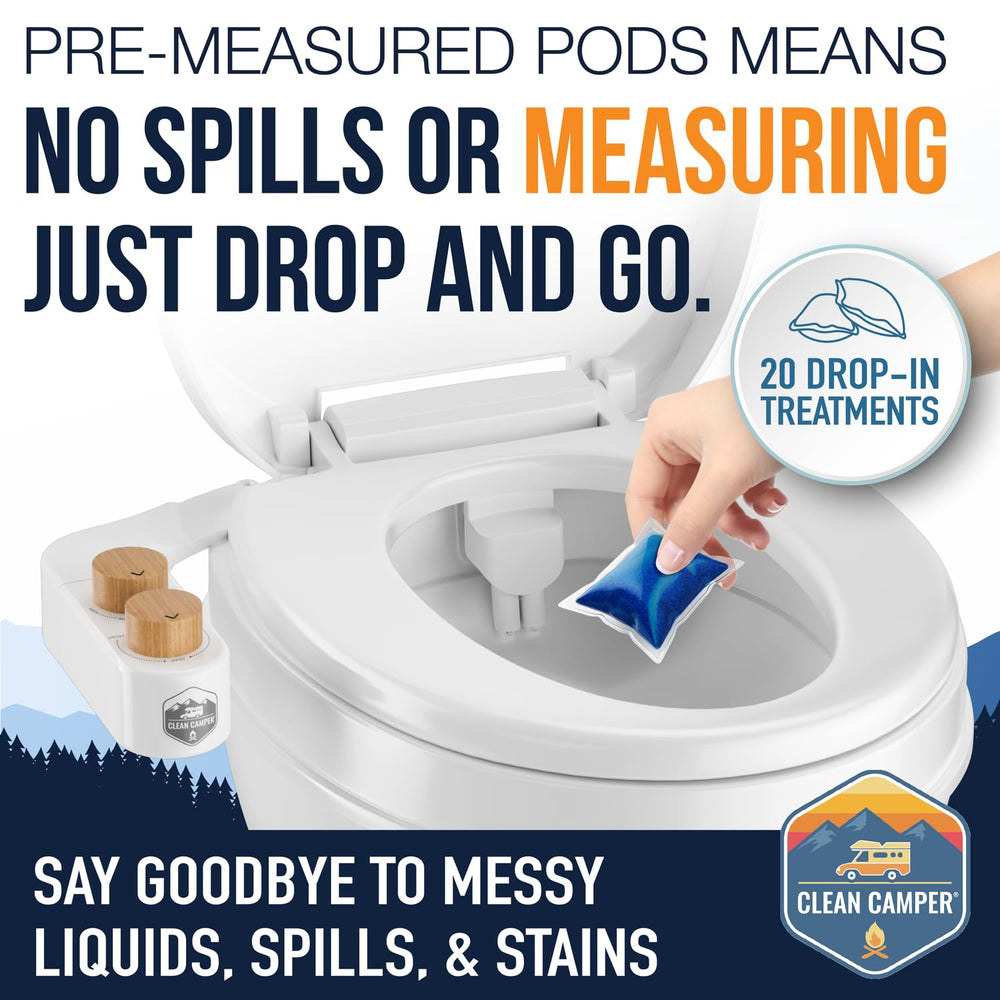 Clean Camper full-tank compatibility pod suitable for various RV sizes.