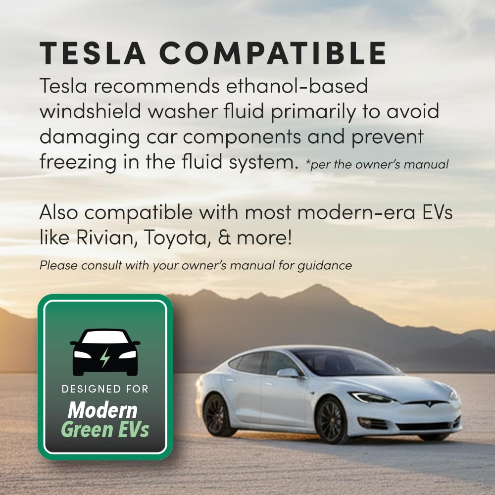 Clean Revolution EV windshield fluid bottle showing ice-melt action for icy mornings.