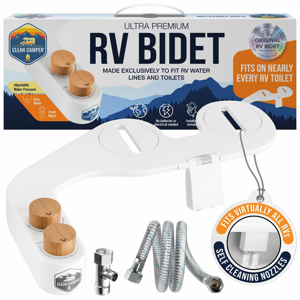Clean Camper original RV bidet with front nozzle for on-the-road cleansing.