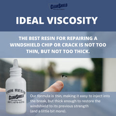 Clearshield resin repair spot on glass demonstrates long-lasting chip sealing.