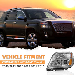 CLERYYE headlight for GMC Terrain with amber reflector detail for signaling.