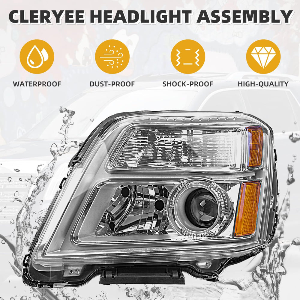 Boxed CLERYYE headlight pair for GMC Terrain packaging and two-piece set.