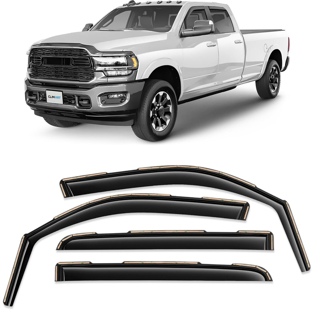CLIM ART in-channel rain guard for Dodge RAM crew cab, durable 4-pack with precise fit.
