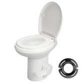 Clirass toilet front view highlights a modern RV bathroom upgrade for comfort on the road.