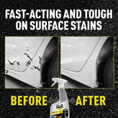 Garage floor cleaning action with CLR removes grease and tar