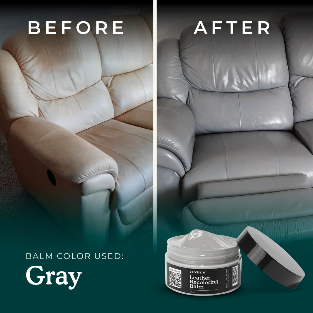 Leather sofa before and after using Clyde's balm