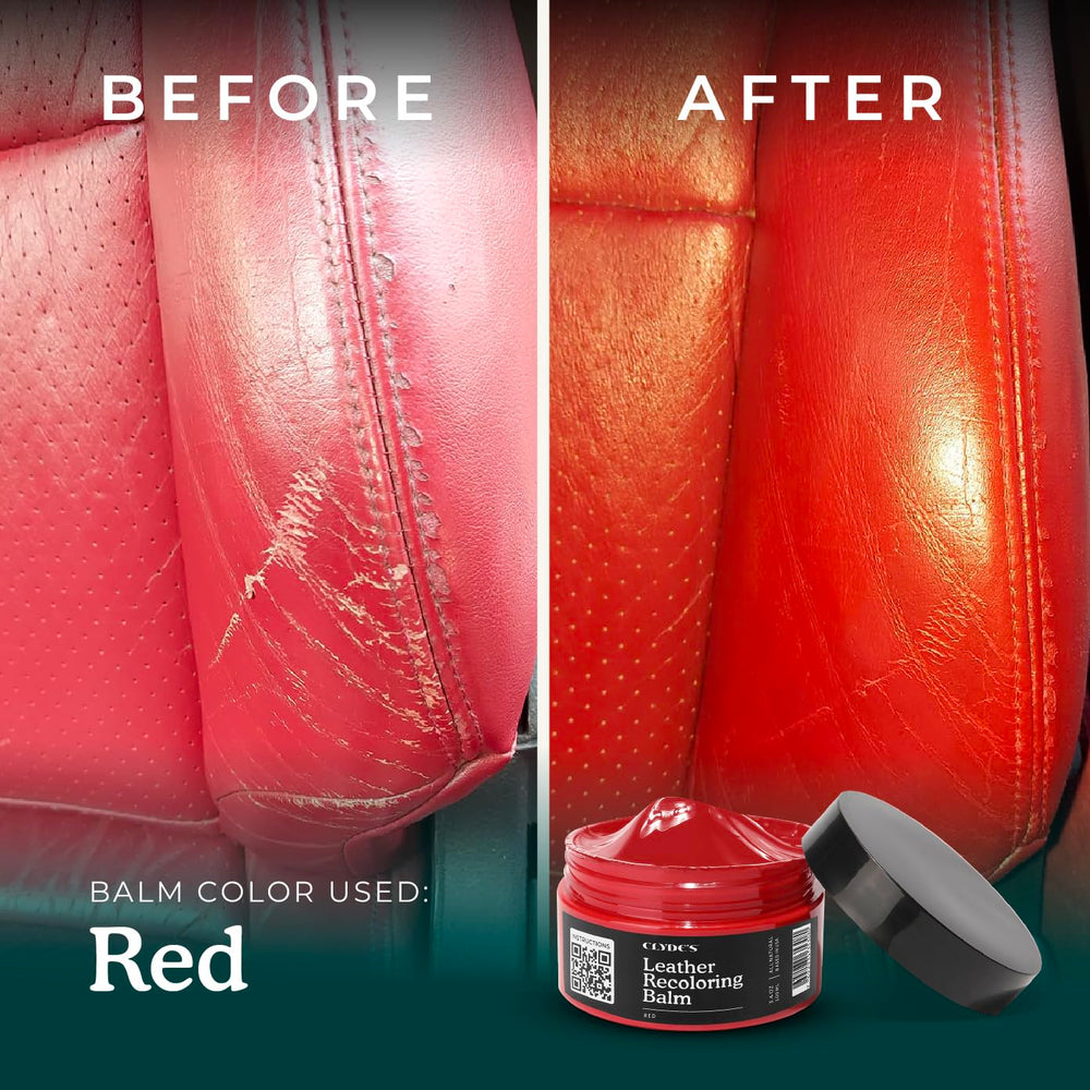 Clydes Recoloring Balm on sofa leather yields renewed richness.