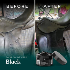 Sofa leather treated with Clyde's balm for lasting softness.