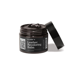 Clyde's Recoloring Balm dark brown applied to leather surface for color restoration.
