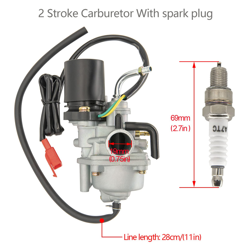 CMOOD carburetor package includes air filter and spark plug for quick installation.