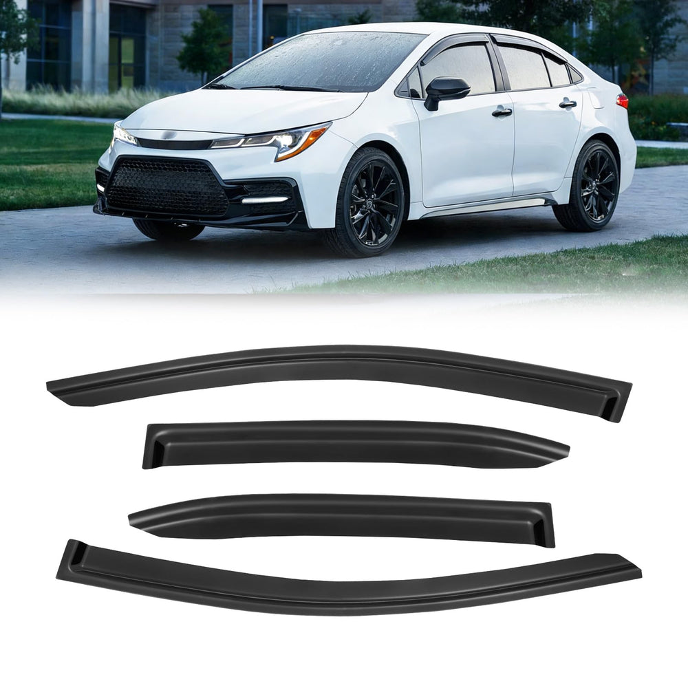 CMVT Auto window visor on Toyota Corolla Sedan, outside-mount, enhances rain protection.