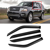 CMVT Auto window visors on Expedition side, dark smoke finish, reduces wind intrusion.