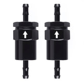 CNRAQR billet inline fuel filter 30 micron close-up with rugged black anodized finish.