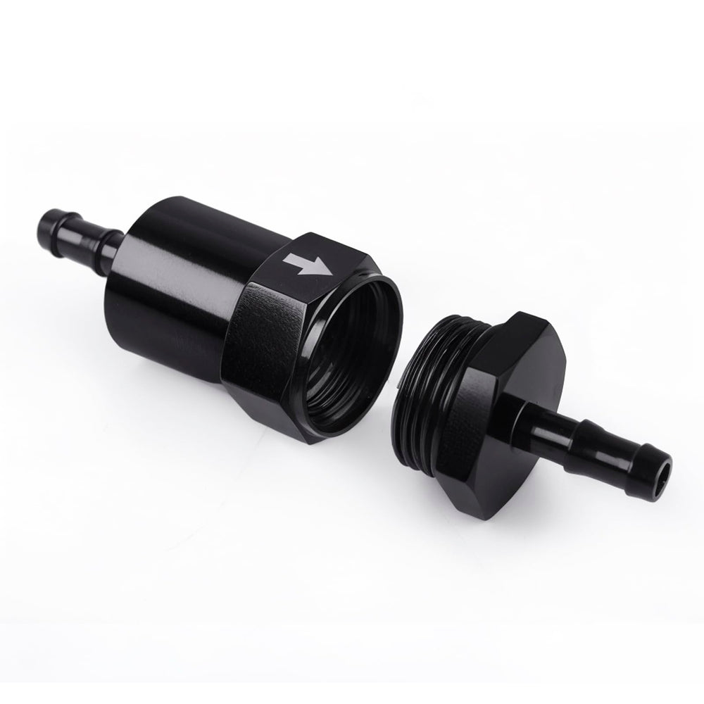 CNRAQR black anodized inline fuel filter resists corrosion during tough rides.