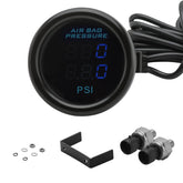CNRAQR dual display air suspension gauge with bright blue LCD for quick pressure checks.