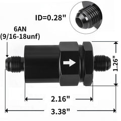 CNRAQR inline filter with black anodized body for durable EFI installations.