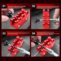 CNRAQR gap tool dial thread adapter shows quick base changes for different plug sizes.