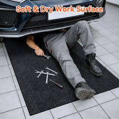 COAGOU garage mat placed under vehicle protects floor.