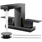 Cobbe square 4-inch centerset faucet for modern sinks with water-saving design.