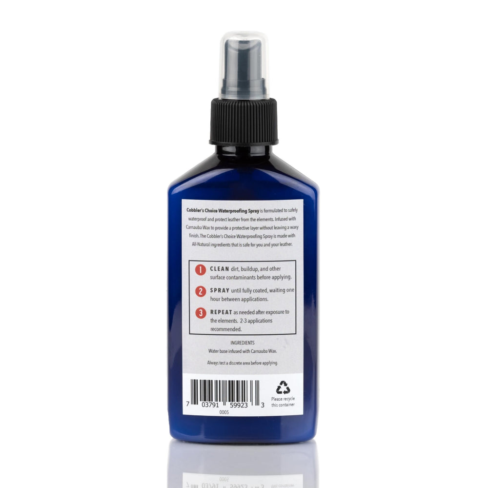 Cobbler's Choice leather spray-application demonstrates even coverage for durable protection