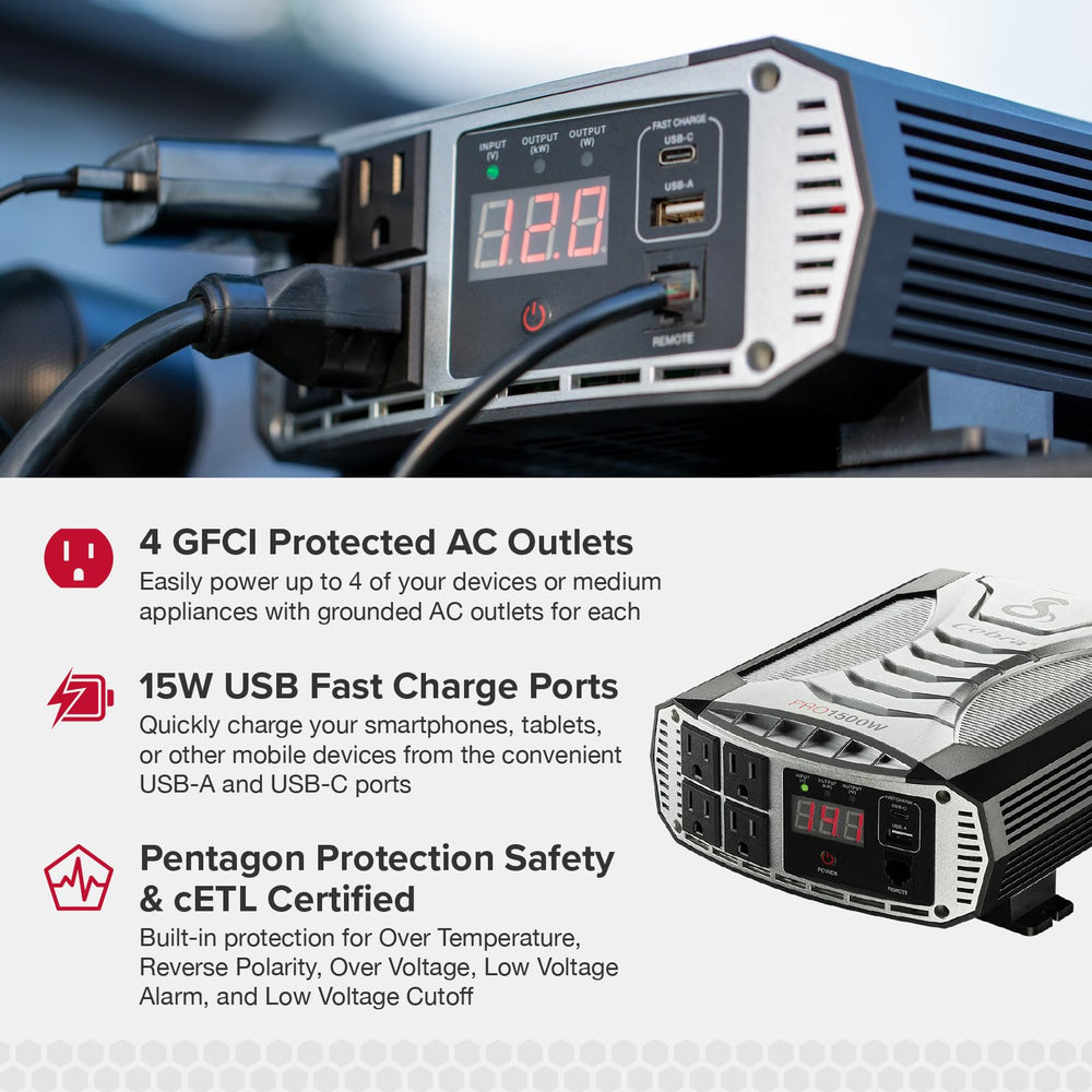 Cobra PRO 1500W USB ports offering fast charging on the go.