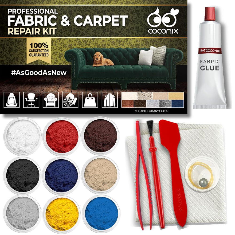COCONIX Fabric & Carpet Repair Kit contents shown for easy at-home fixes