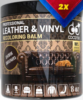 COCONIX leather-vinyl recoloring balm in a dark brown jar restoring vibrancy