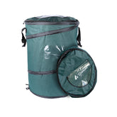 Coghlan's deluxe pop-up trash can in use, collapsible for easy transport at camping trips.