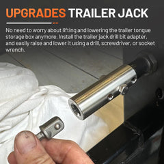 COKNUMBER in-use trailer jack drill adapter powering a lift