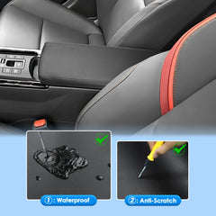Coleya Prius armrest material closeup shows breathable leather.