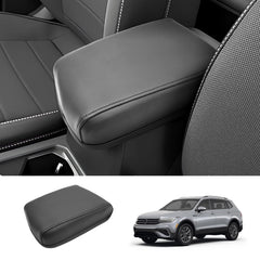Coleya Tiguan center console cover front view with premium leather and perfect fit