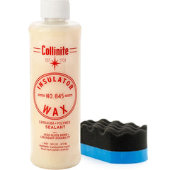 COLLINITE 845 insulator wax bottle with applicator for easy, durable protection.