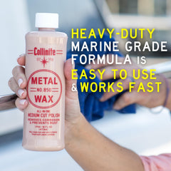 COLLINITE 850 Metal Wax reveals rejuvenated shine after treatment.