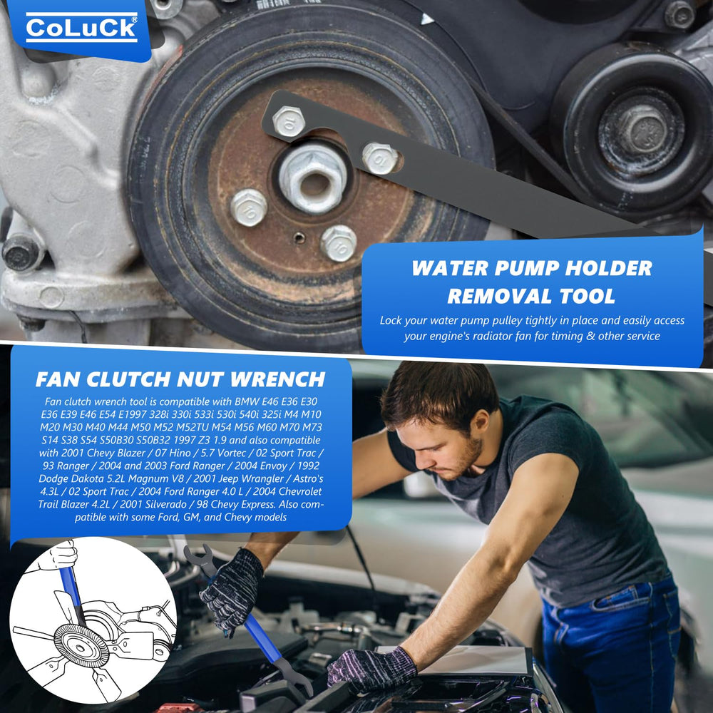 CoLuck water-pump-pulley-holder keeps the pulley steady during service