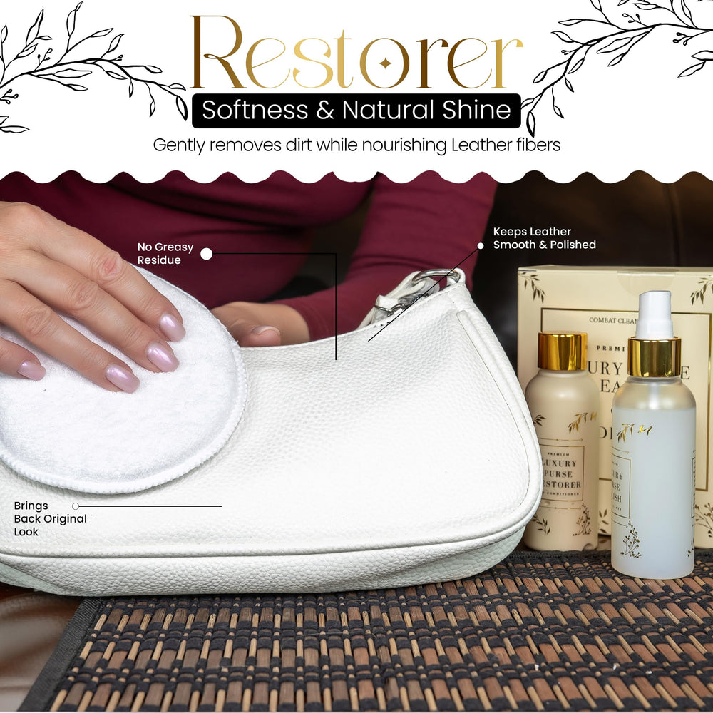 Combat Cleaner application on leather shows gentle stain removal