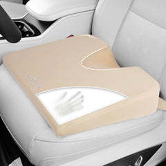 ComfiLife car seat cushion beige front view showing cozy memory foam support during drives