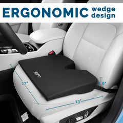 Close look at ComfiLife ergonomic wedge on car seat cushion