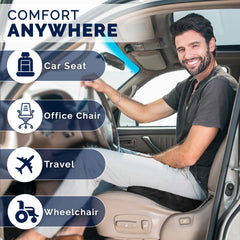 Car road trip setup with ComfiLife cushion highlighting long-drive comfort