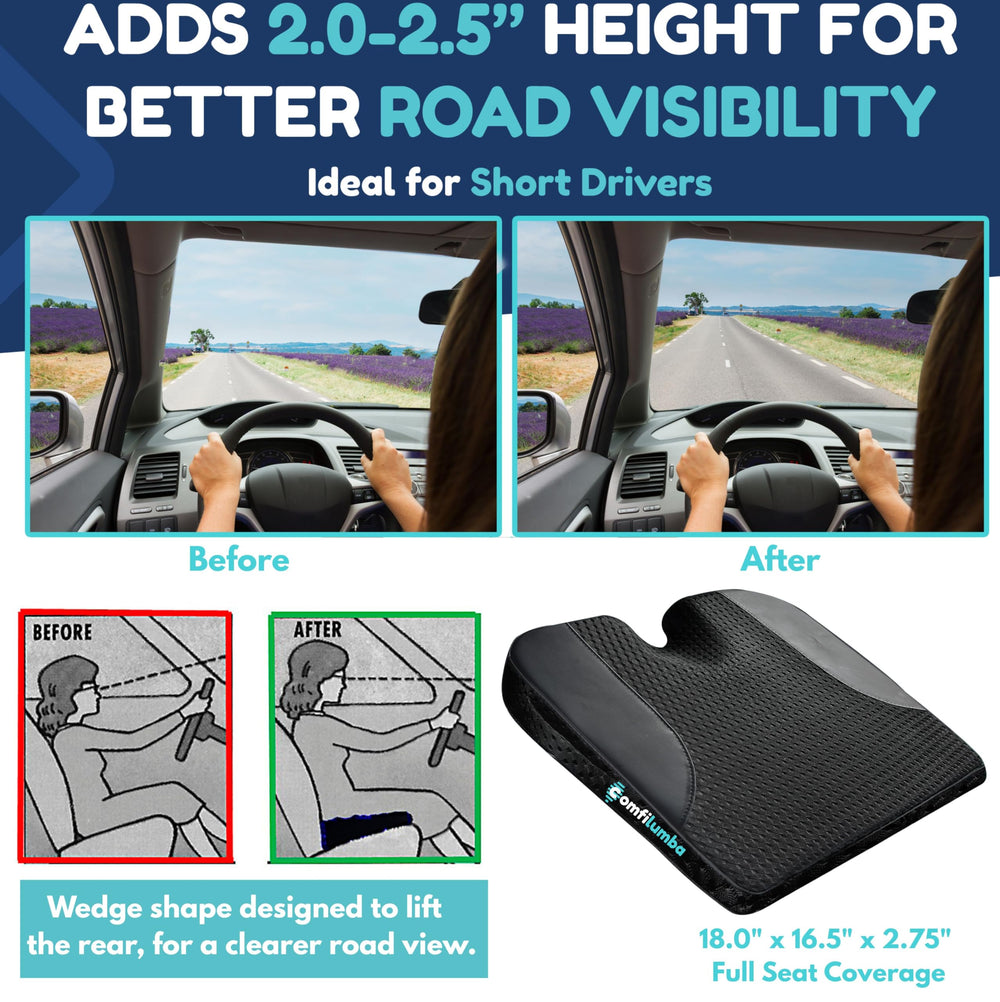 ComfiLumba breathable mesh cover promotes airflow for a cooler seat.